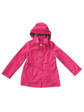 London Fog Girls Vibrant Pink Hooded Button Front Rain Jacket Size S/7/8